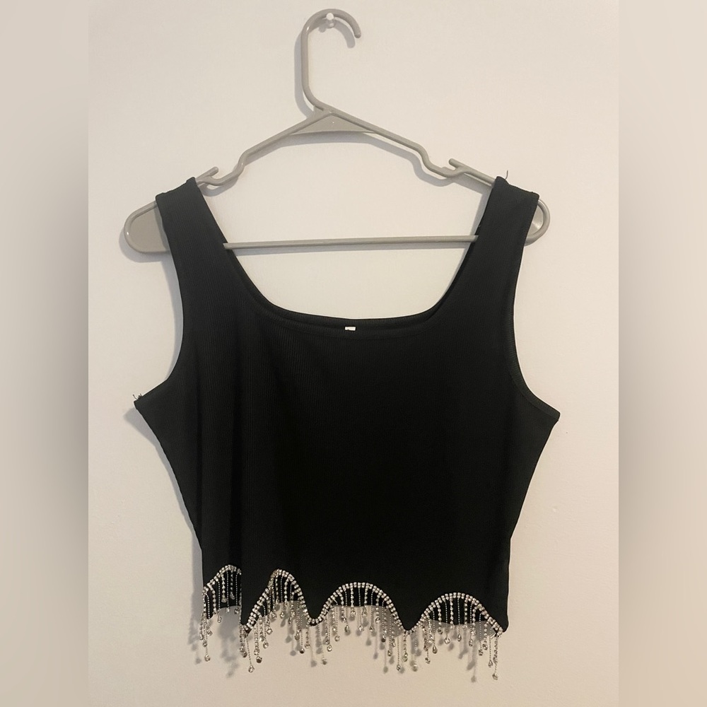 Rhinestone Trim Tank Top
